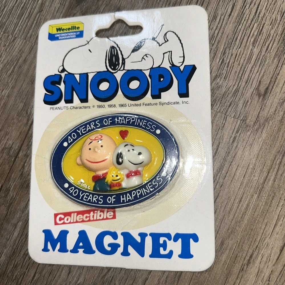 Vintage 1965 Peanuts 40‎ Years of Happiness Wecolite Co Refrigerator Magnet